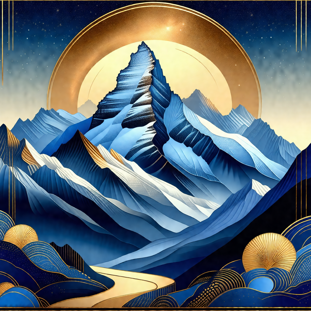 Majestic mountain with a snow-covered peak, towering over...