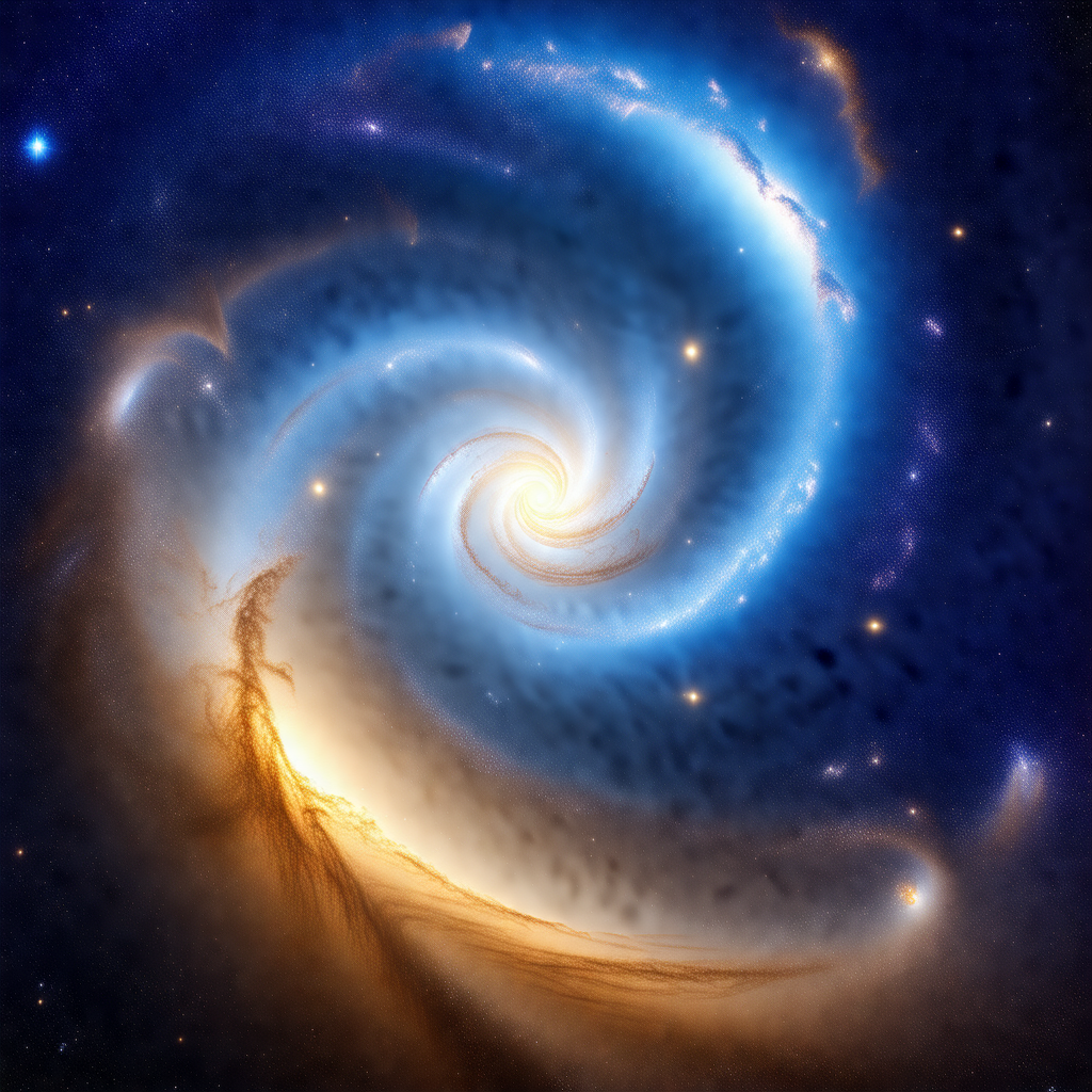 Spiral galaxy with a blue spiral swirl in the center