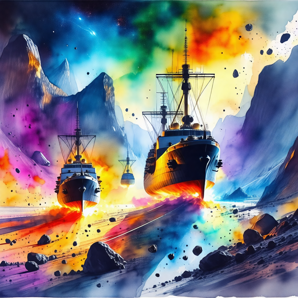 Painting of a group of three ships sailing through a colo...