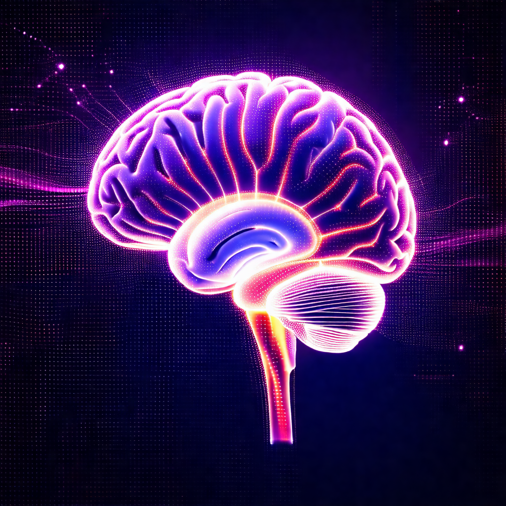 Close-up of a human brain, with a purple background