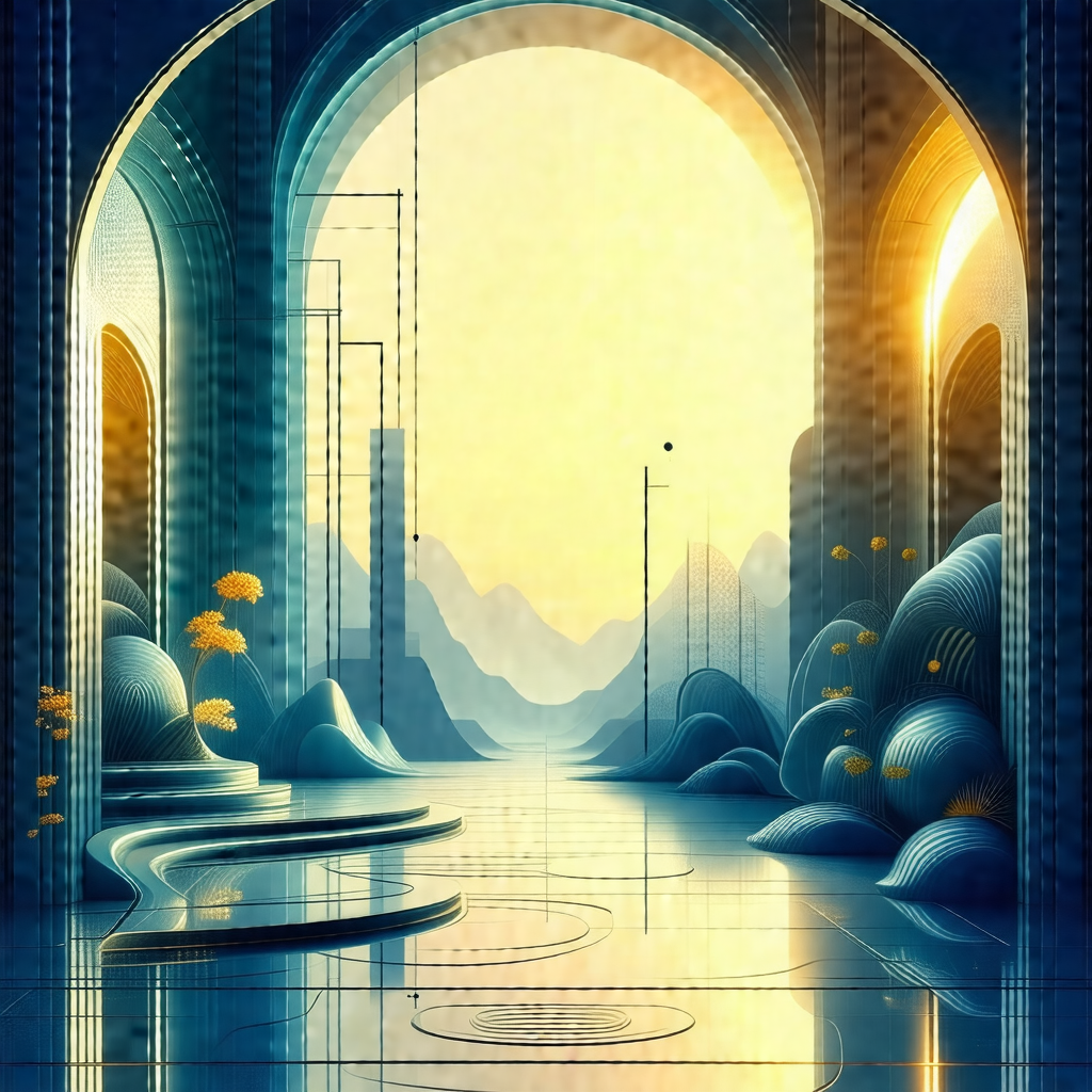 Painting of a beautiful, serene landscape featuring a riv...