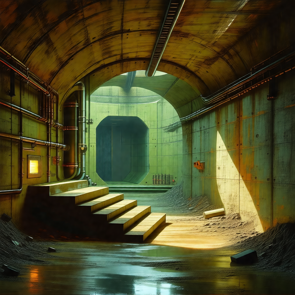 Dark tunnel with a bright light shining through it