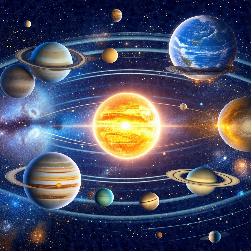 Colorful and detailed illustration of the solar system