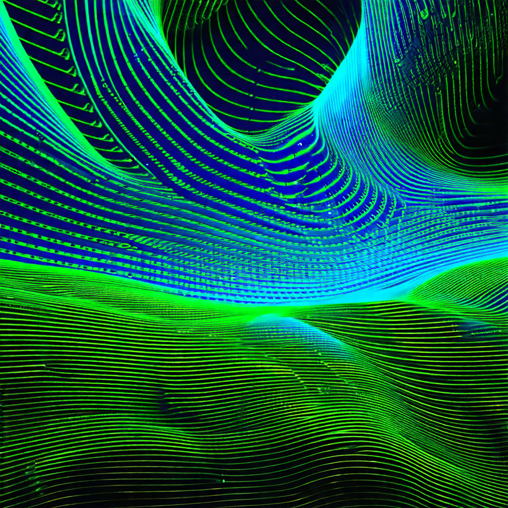Close-up of a green, glowing, and textured surface