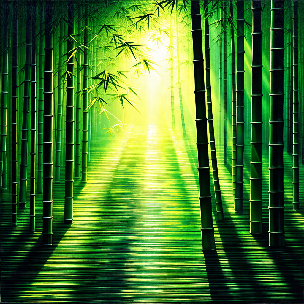 Serene forest scene with a pathway surrounded by tall, gr...