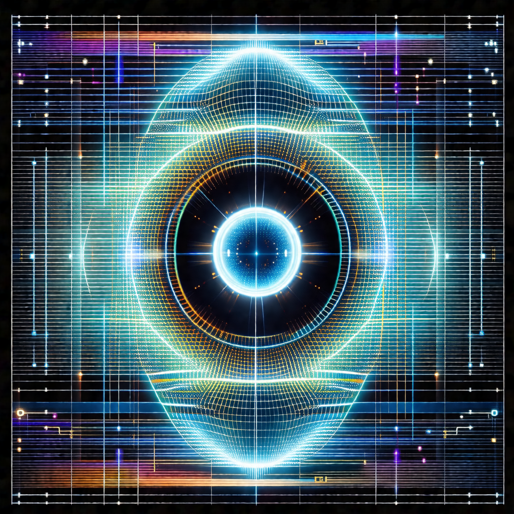 Large, bright blue circle with a yellow center