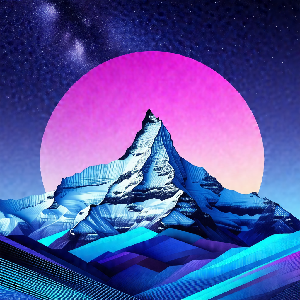 Large, snow-covered mountain with a purple hue