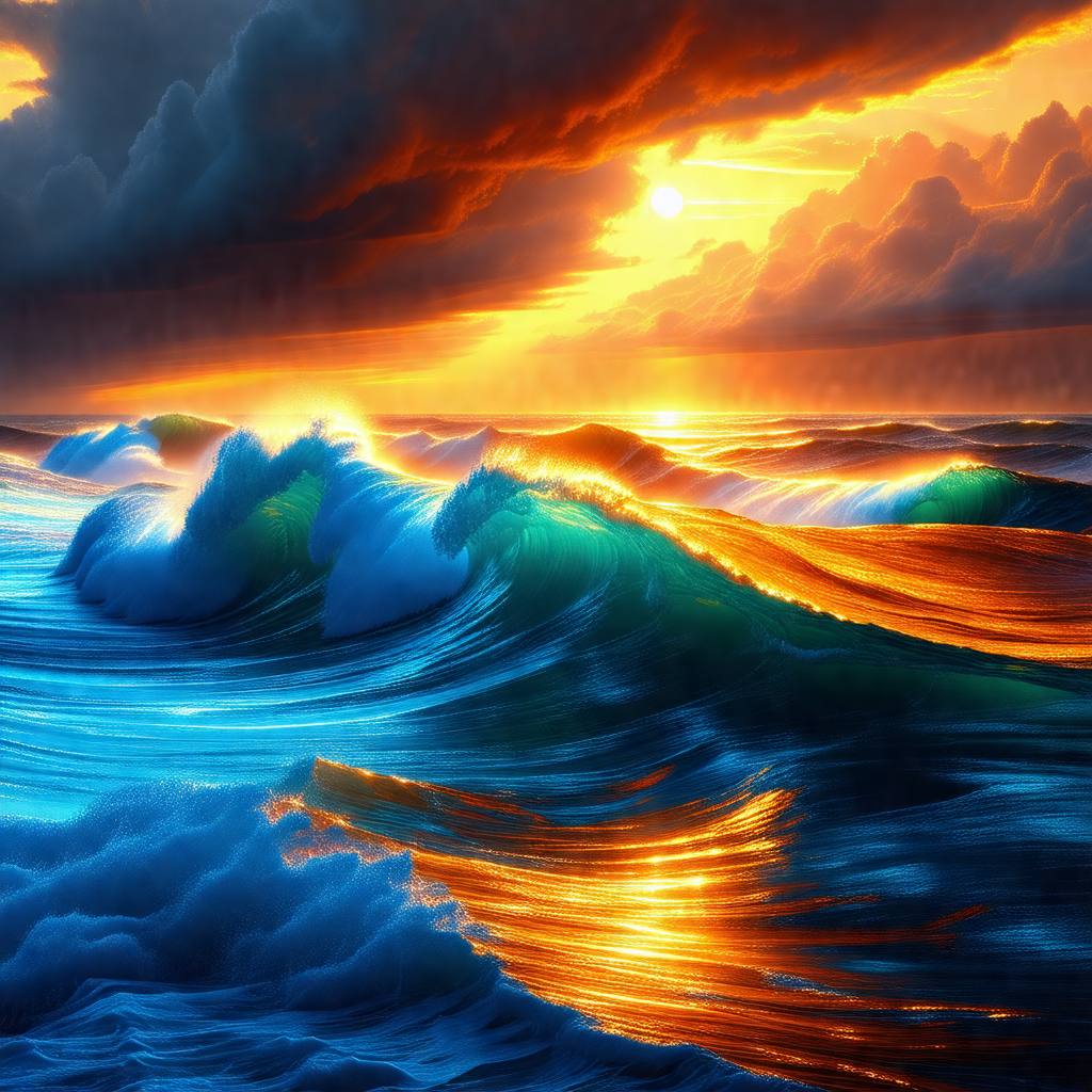 Beautiful sunset over the ocean, with the sun setting beh...