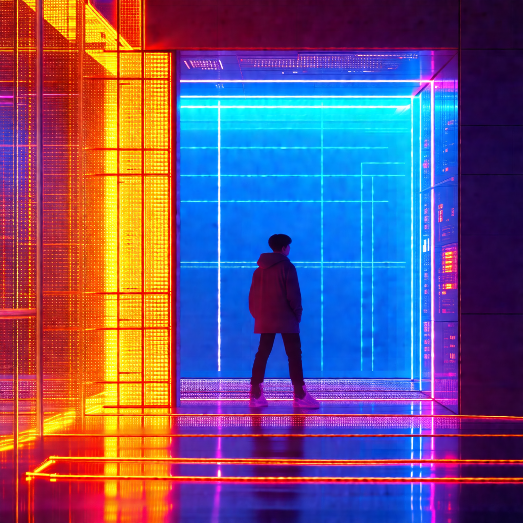 Man walking down a hallway in a building