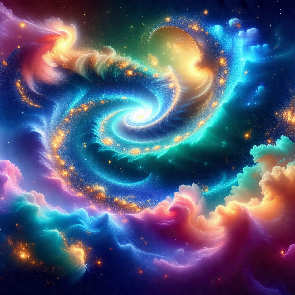Colorful and vibrant painting of a spiral galaxy