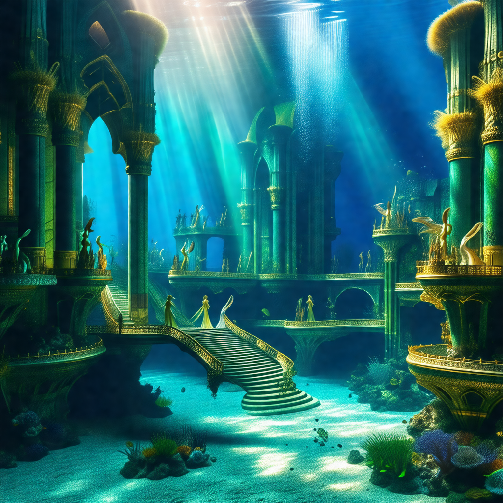 Beautiful underwater palace, complete with a bridge and a...