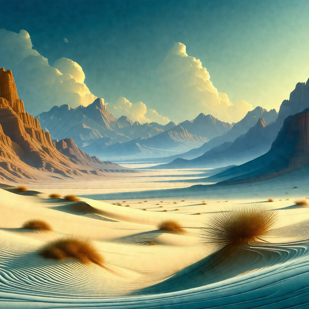 Vast desert landscape with a mountain range in the backgr...