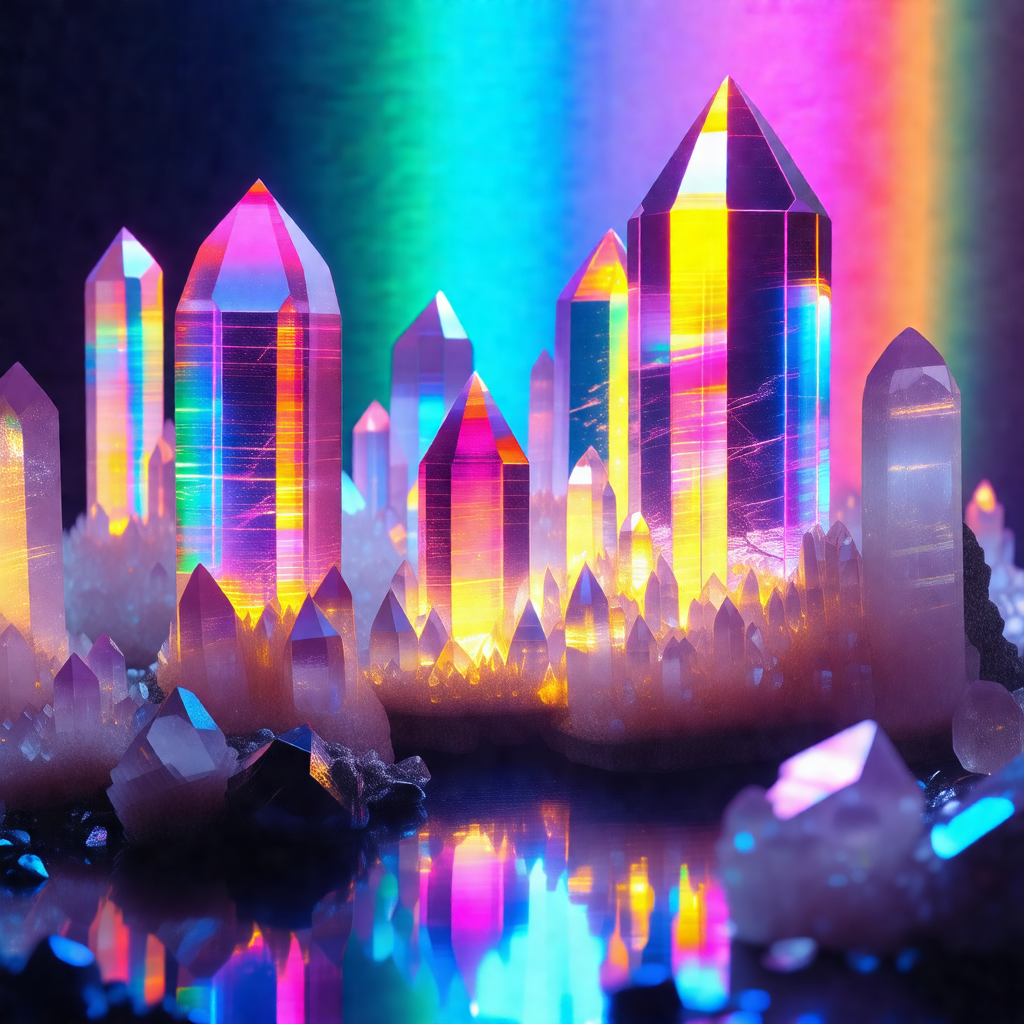 Colorful display of crystals, possibly a rainbow or a kal...