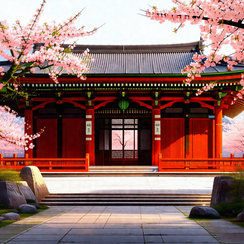 Large red building with a white roof, surrounded by a bea...