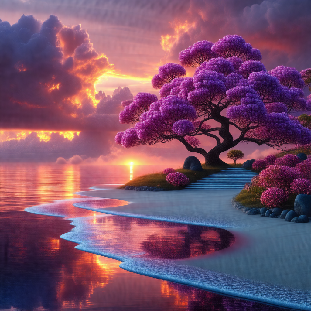 Beautiful tree with purple flowers, situated on a sandy b...