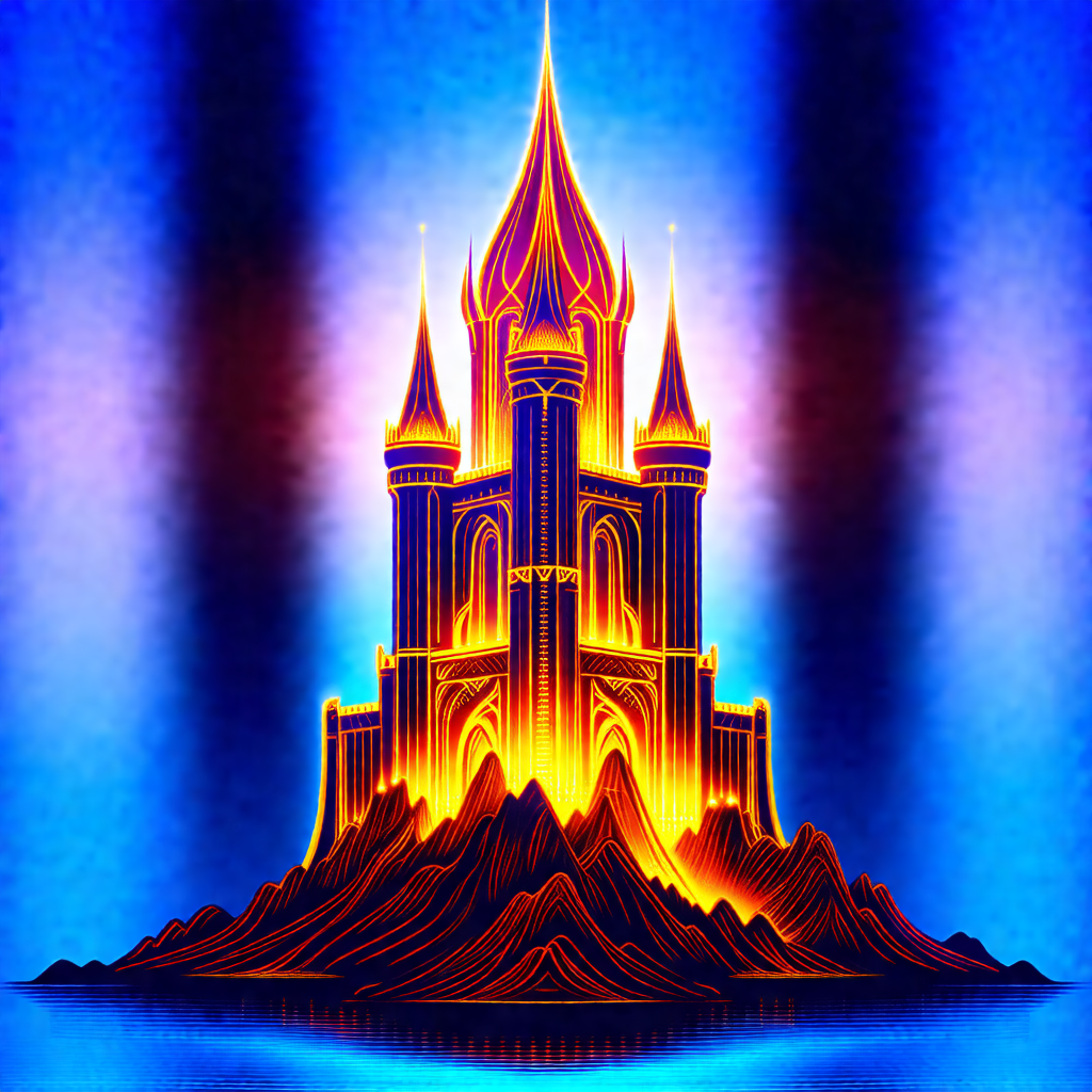 Large, ornate castle with a tall tower in the center