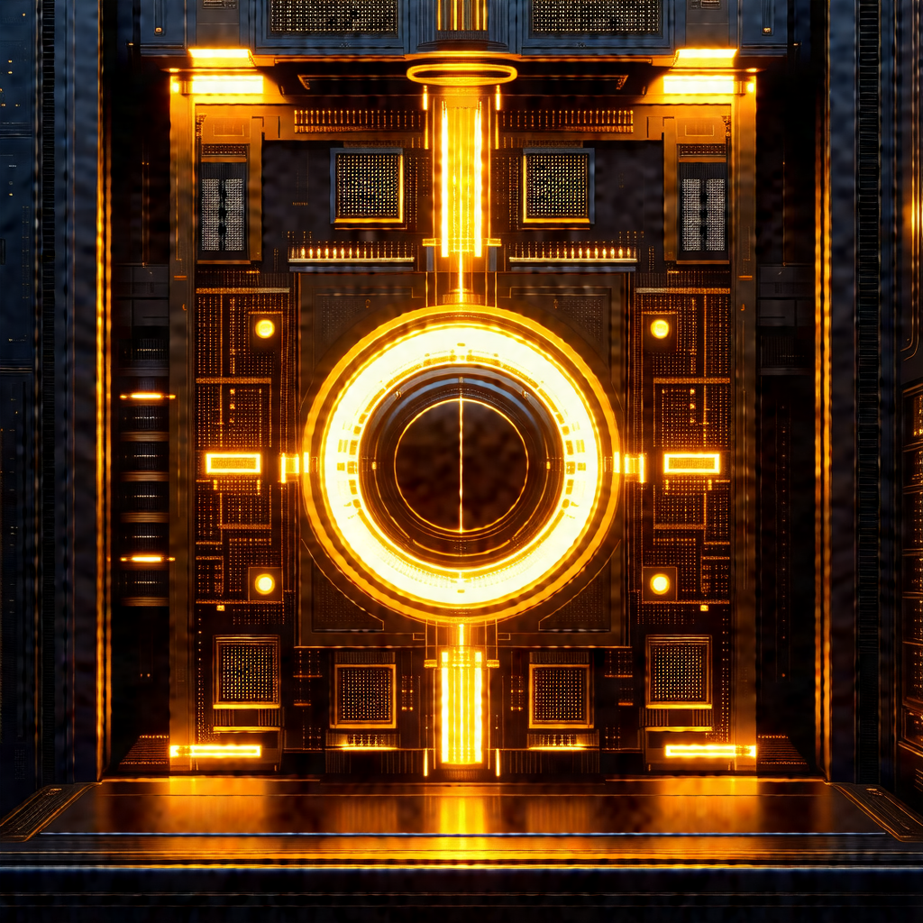Large, ornate door with a golden design