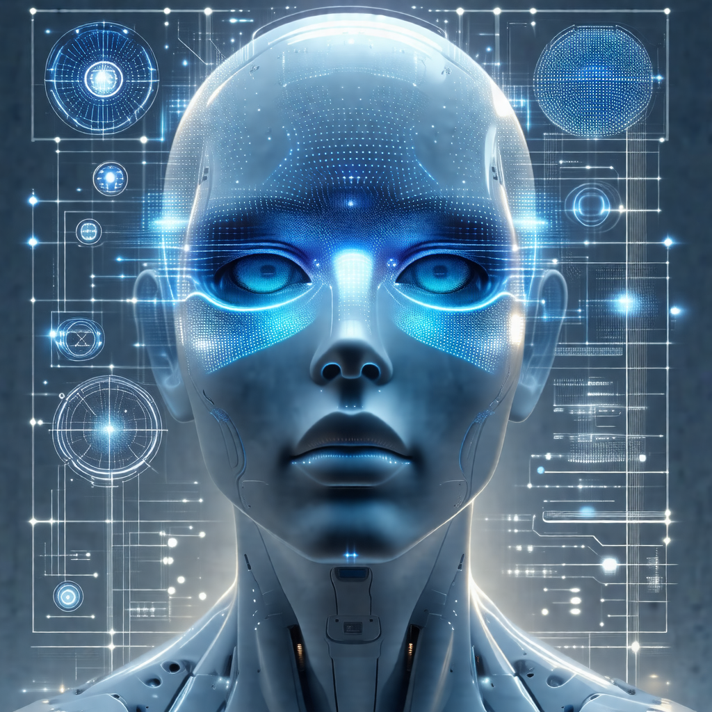 Futuristic robot with a human-like face