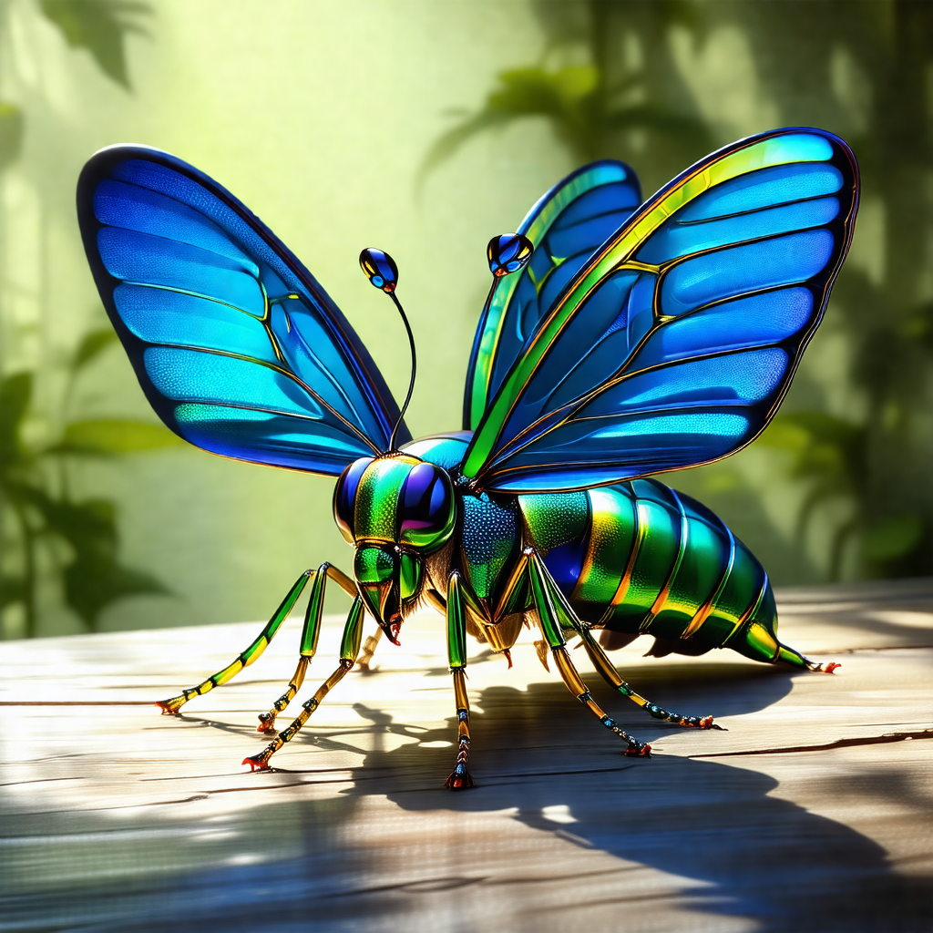 Large, colorful butterfly with a green and blue body, sit...