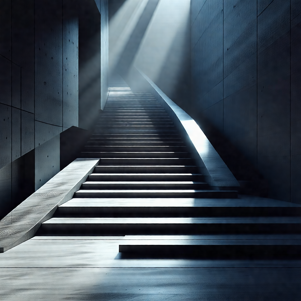 Staircase with a black background, giving it a dramatic a...