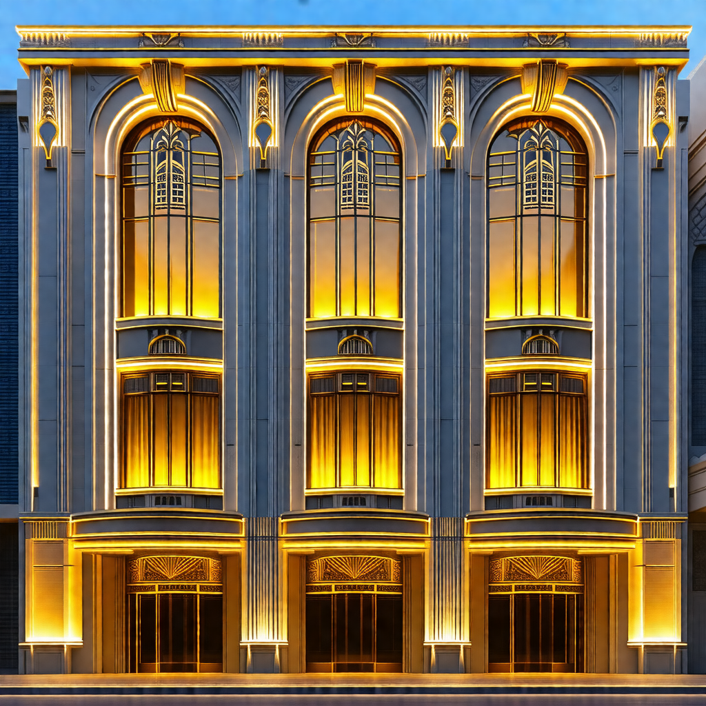 Large, ornate building with a gold and white color scheme