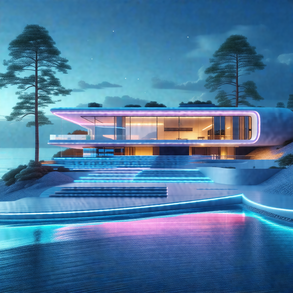 Large, modern house situated on a hillside overlooking a ...