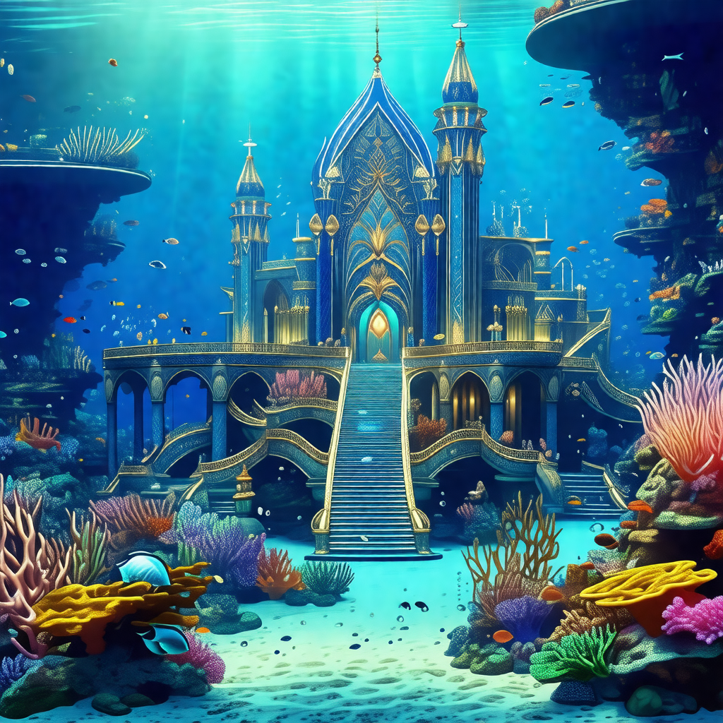 Colorful and detailed illustration of a castle submerged ...