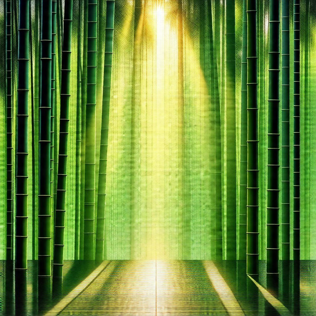 Long, narrow hallway with a row of green bamboo walls on ...