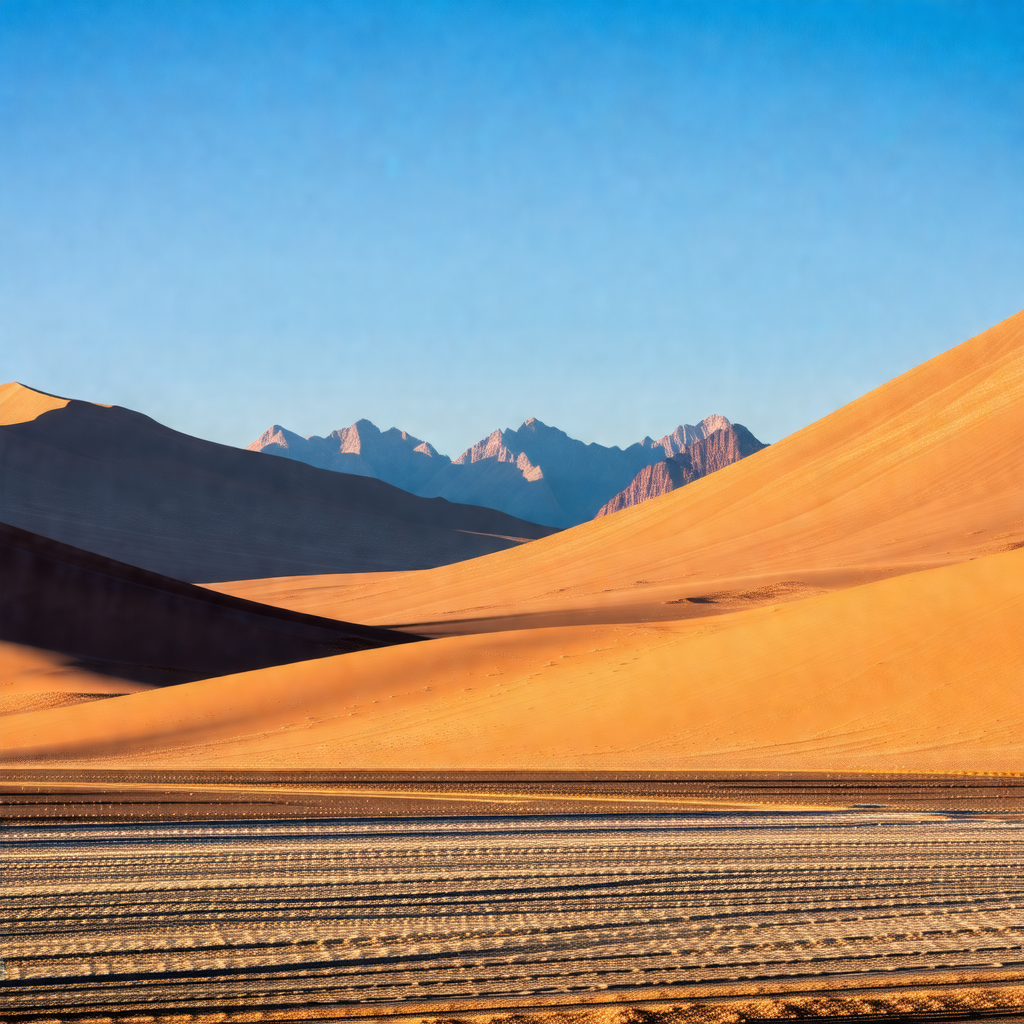 Vast desert landscape with a mountain range in the backgr...