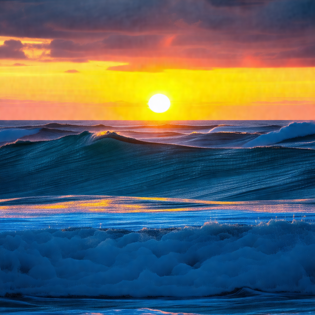 Captures a beautiful sunset over the ocean, with the sun ...