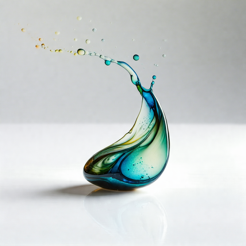 Blue glass vase with a green tint, placed on a white surface