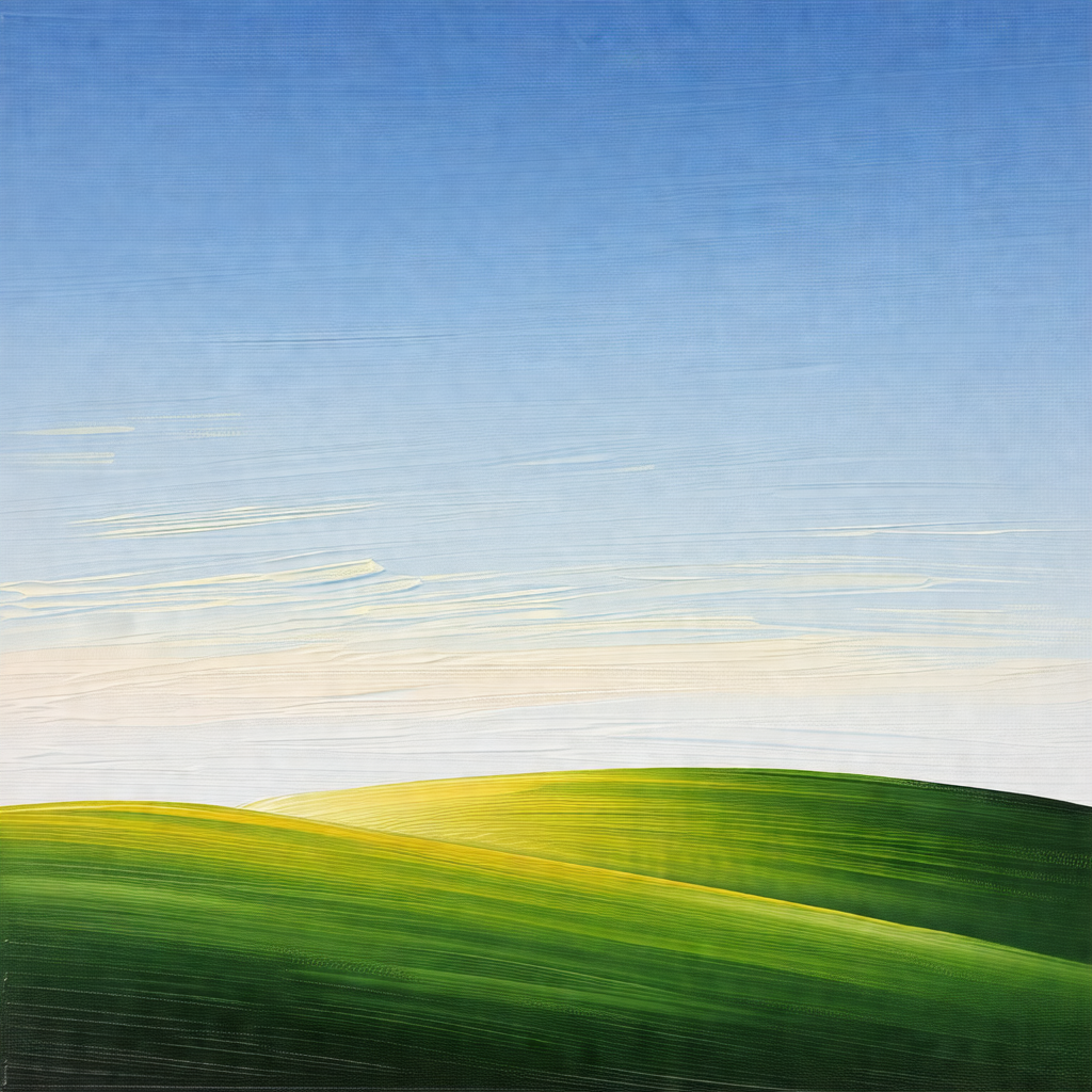 Beautiful, lush green field with a blue sky above