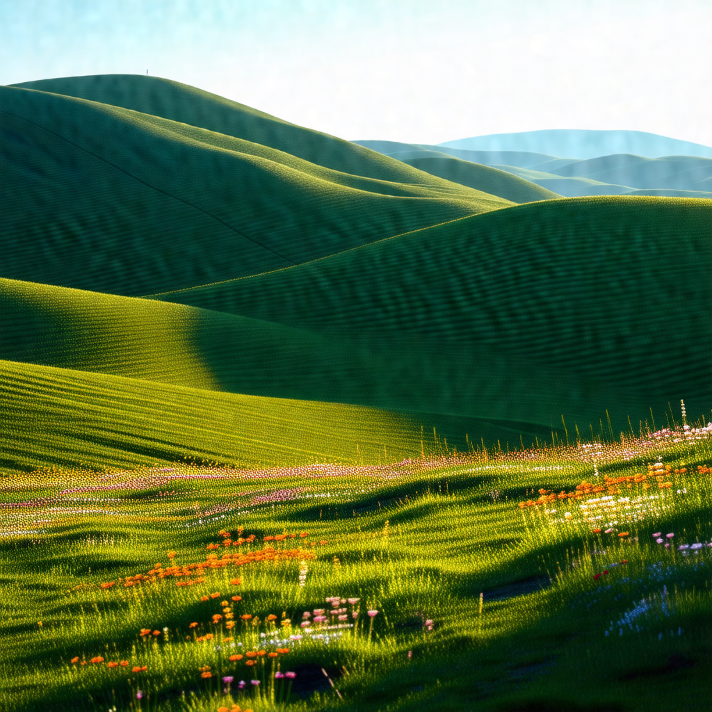 Lush green hillside with a beautiful mountain range in th...