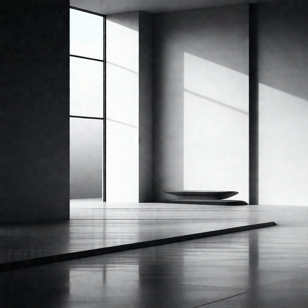 Black and white photograph of a room with a large window