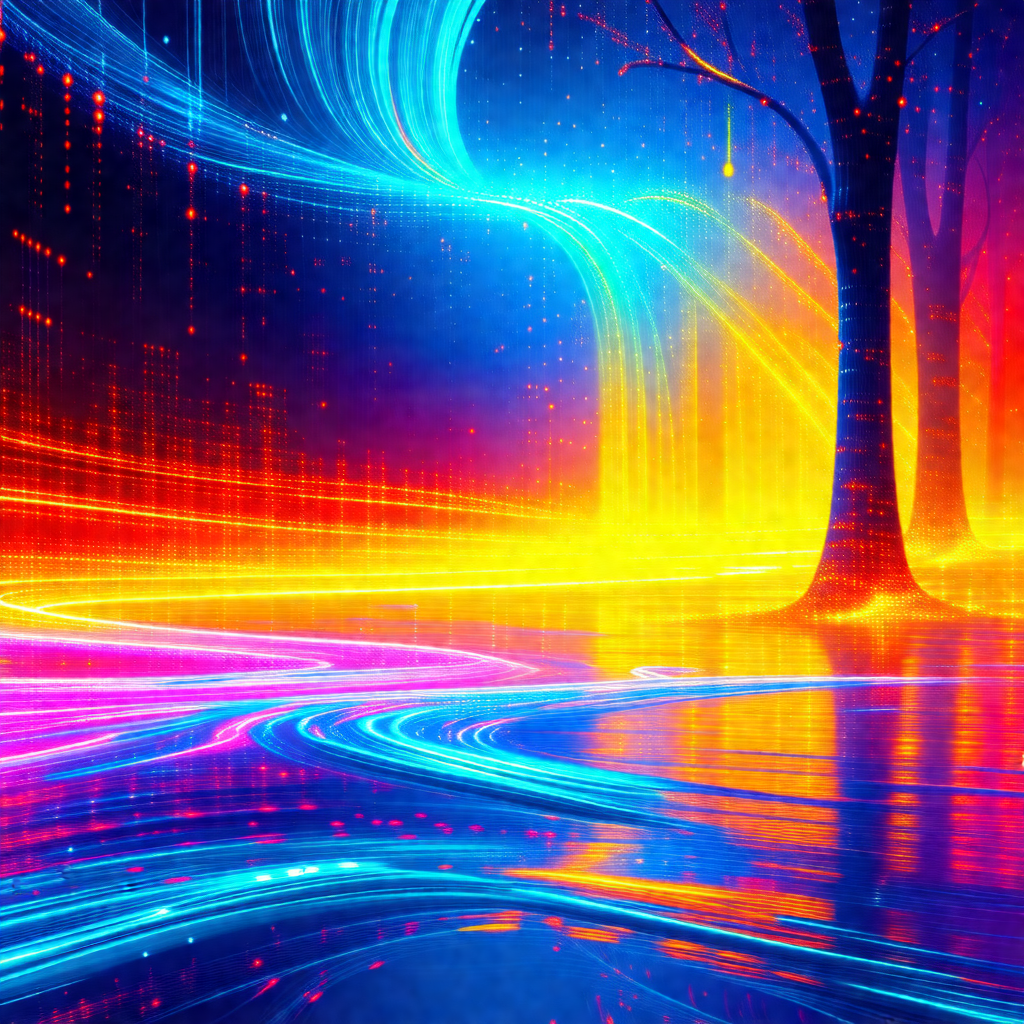 Vibrant and colorful painting of a tree in a forest