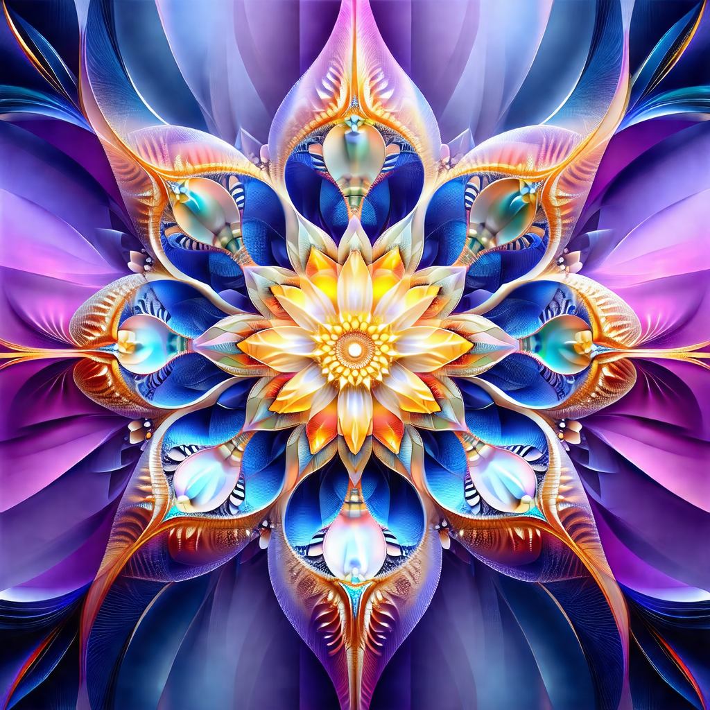 Vibrant and colorful flower design, likely a mandala, wit...