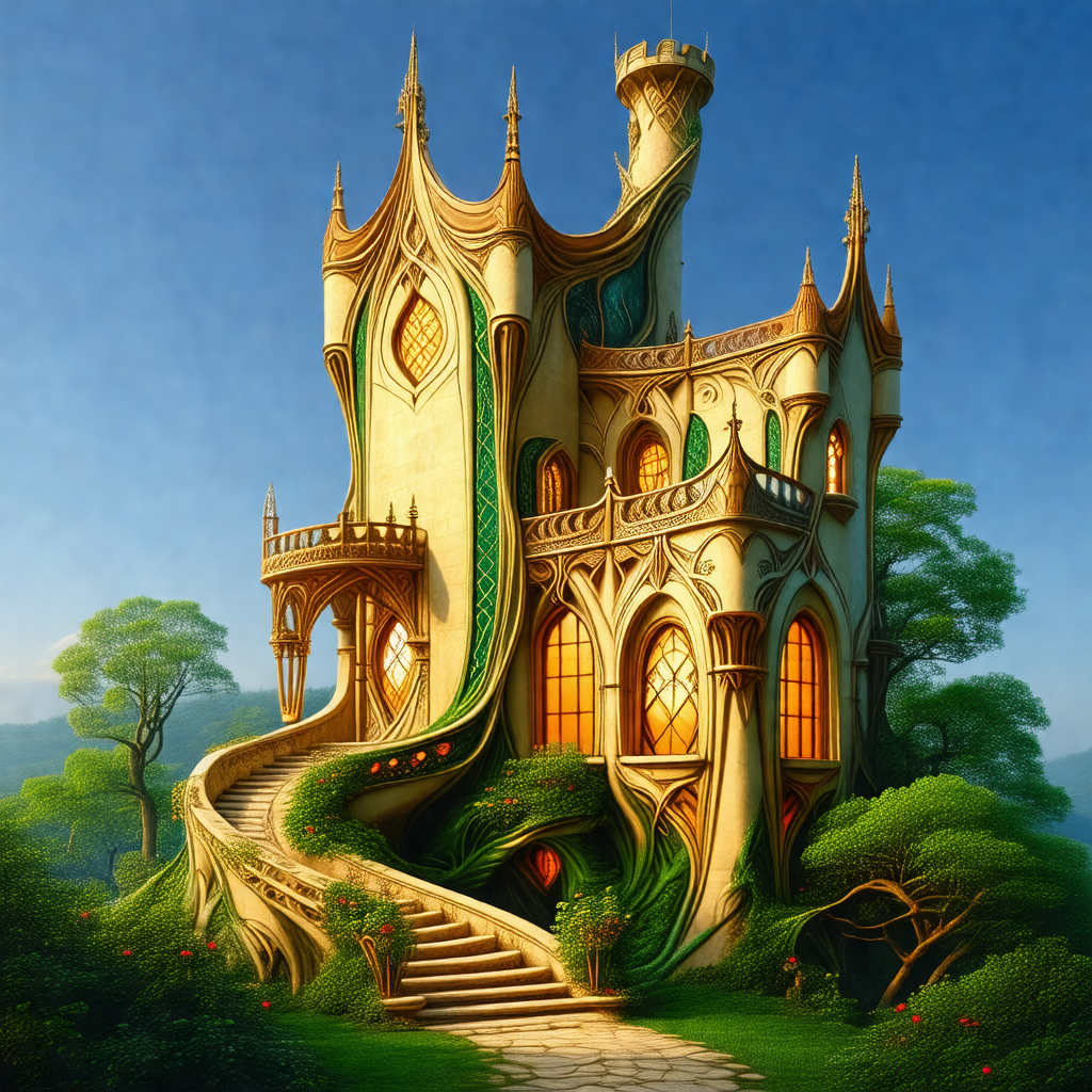Large, ornate castle with a green roof