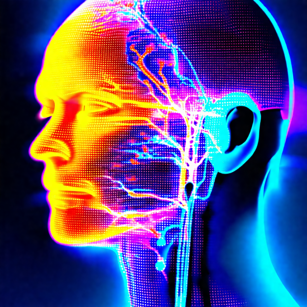 Close-up of a human head, focusing on the neck and the brain