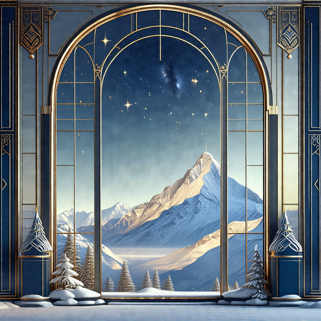 Beautifully painted scene of a mountain range with snow-c...