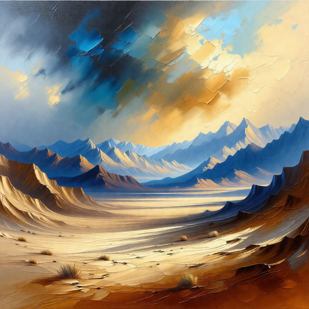 Painting of a mountainous landscape with a large mountain...