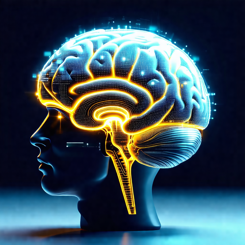 Close-up of a human head, focusing on the frontal lobe of...