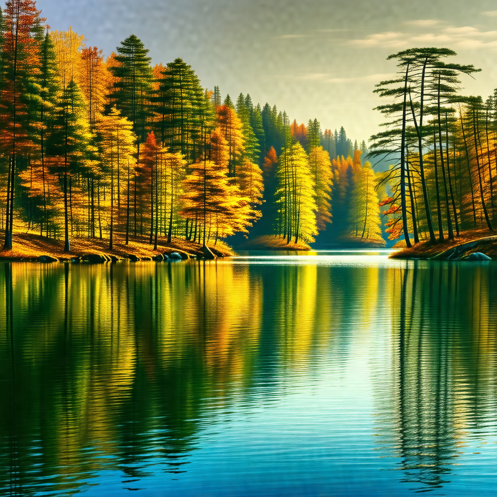 Serene lake surrounded by a forest of trees