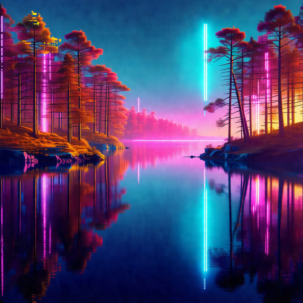 Colorful, artistic representation of a forest with a body...