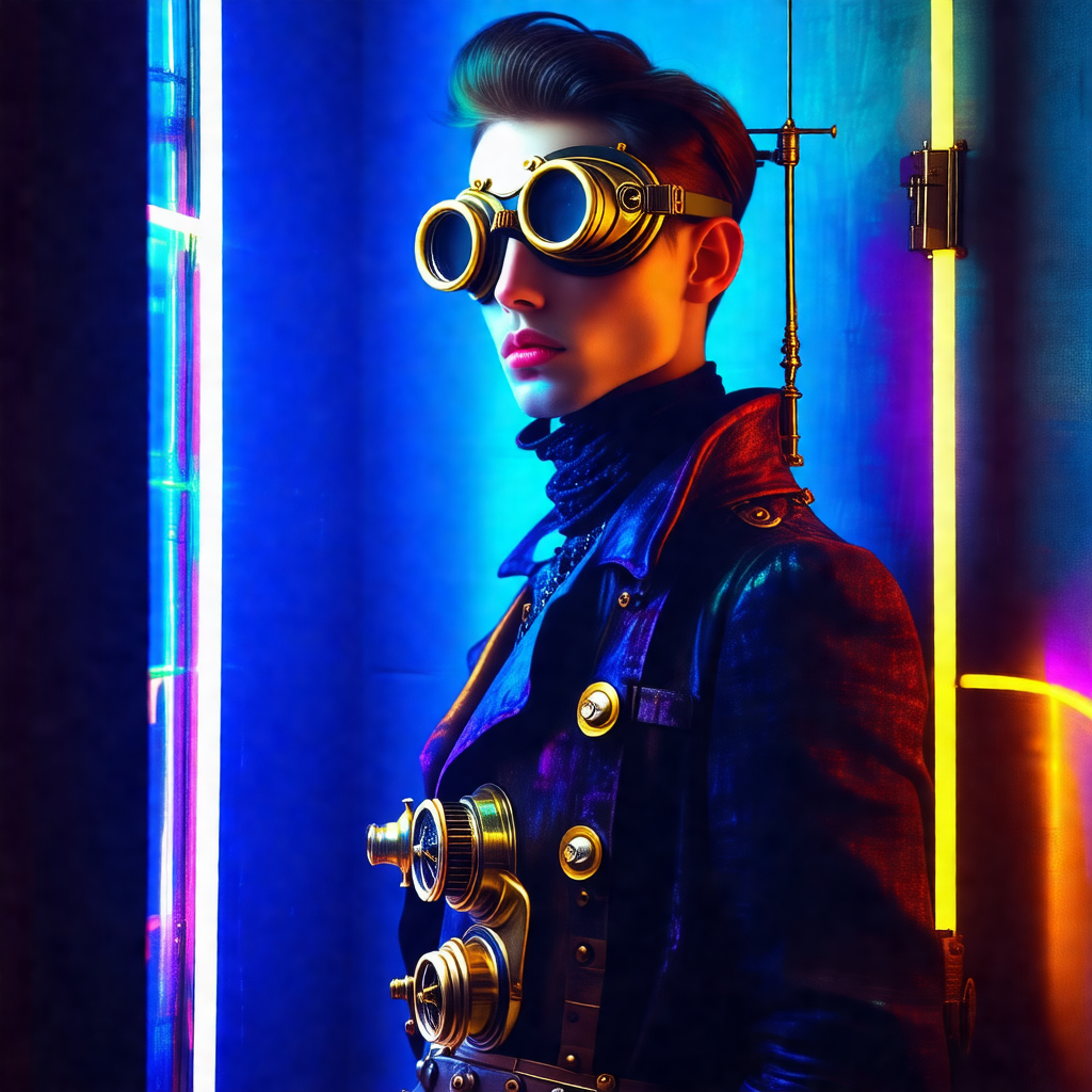 Man wearing a futuristic outfit, including a leather jack...