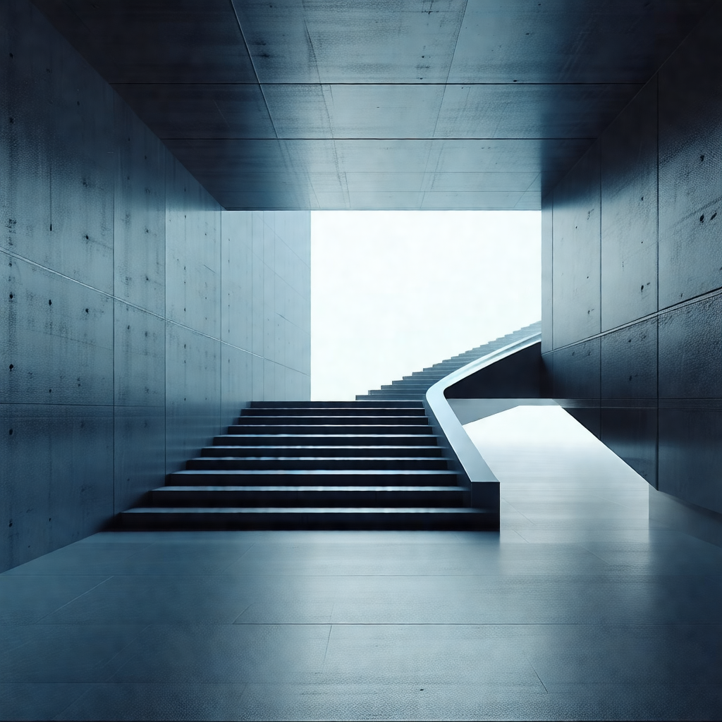 Staircase with a blue tint, leading to a doorway