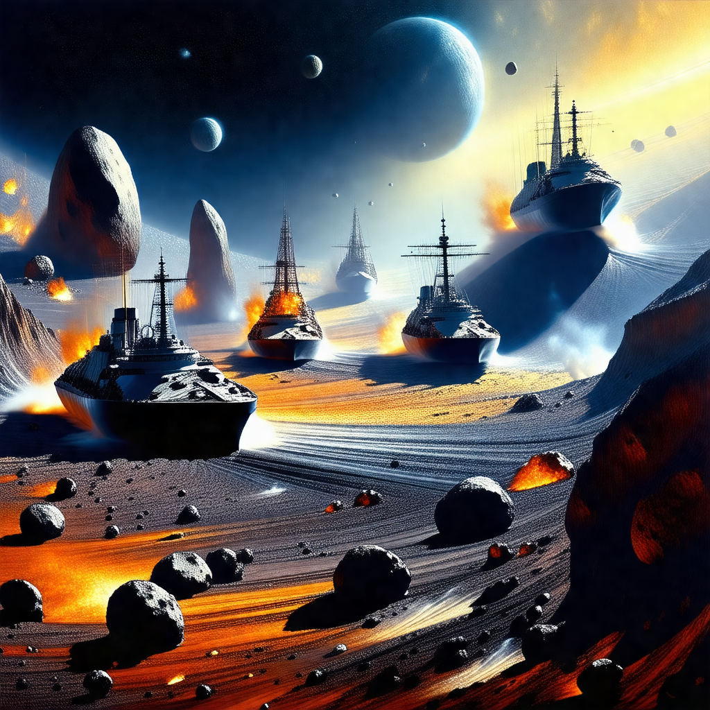 Futuristic scene with a group of spaceships floating in t...