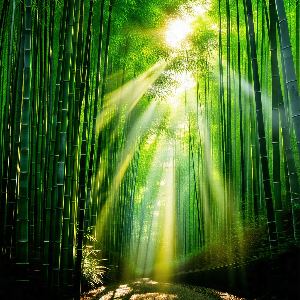 Lush green forest with a pathway running through it