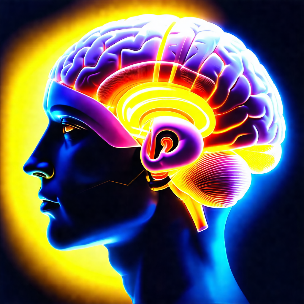Close-up of a human head, focusing on the frontal lobe of...