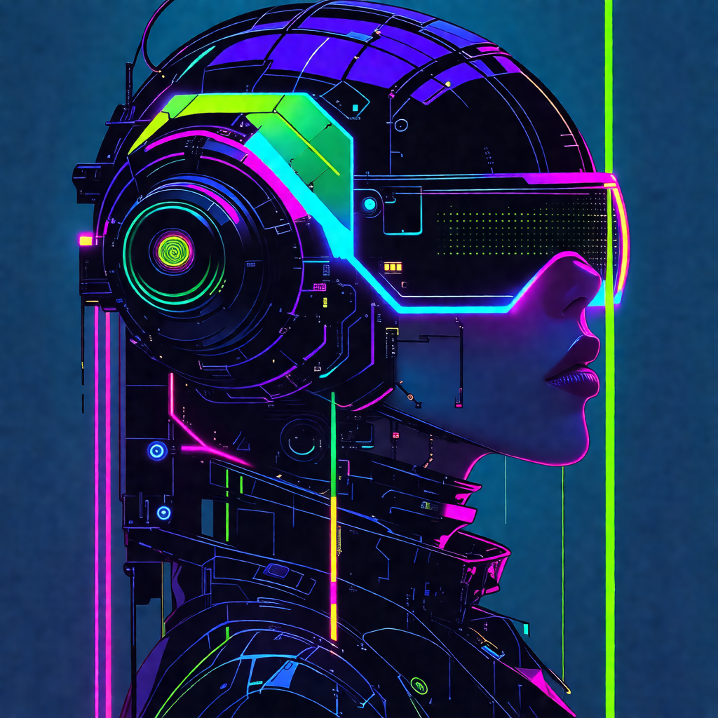 Colorful and futuristic illustration of a woman's head