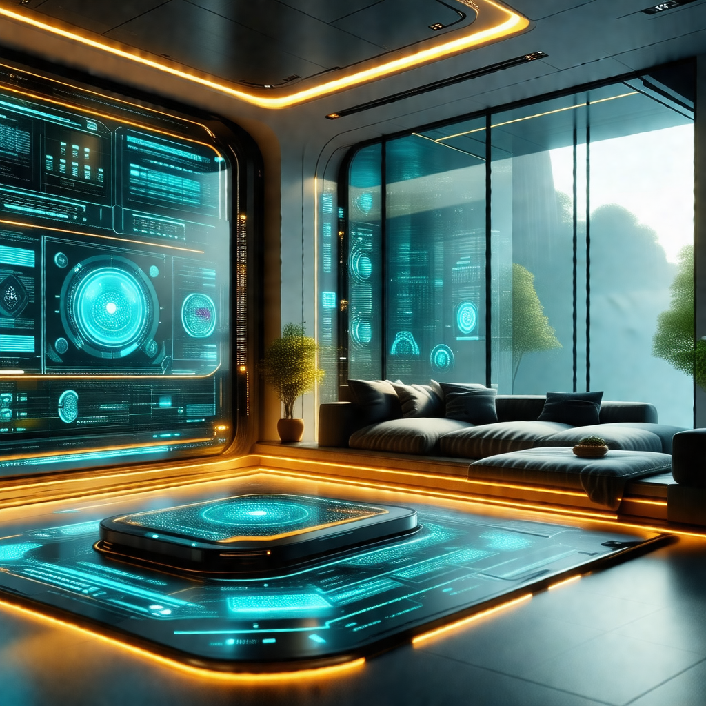Futuristic living room with a large window that allows na...